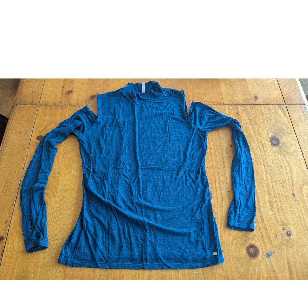Fabletics Teal Cold Shoulder Mock Neck Long Sleeve Active Top Athletic Size S